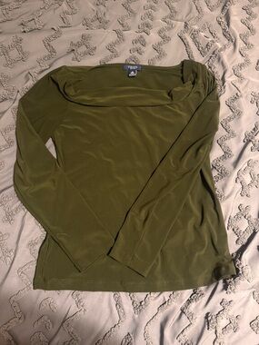 Chaps Olive Boatneck Long Sleeve Top